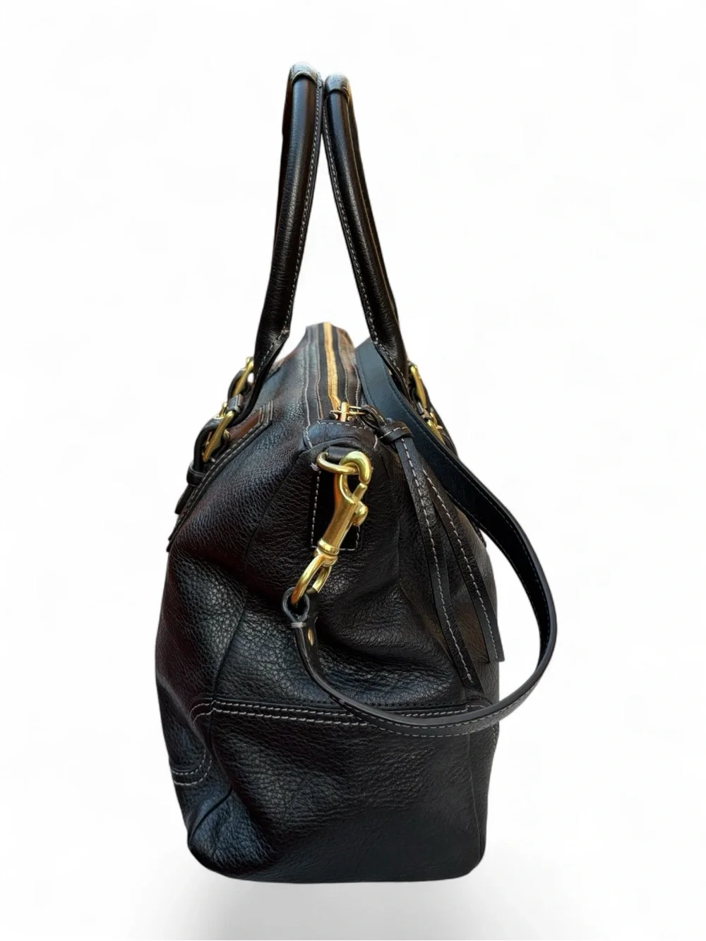 Coach Hamilton Black Pebbled Leather Satchel Crossbody Gold-Tone Hardware F12444